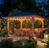 Planed Larch Pergola with Metal Corrugated Roof – 4-Pitch Garden Pergola