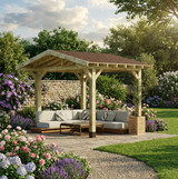 Wooden Apex Gazebo with Katepal Brown Shingle Roof & Overhang - Premium Weatherproof Garden Gazebo