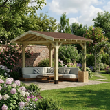 Wooden Apex Gazebo with Katepal Brown Shingle Roof & Overhang - Premium Weatherproof Garden Gazebo
