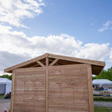 Planed Larch Apex Pergola with Cedar Featheredge Roof – With Overhang Design