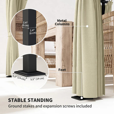 3m x 3m Retractable Roof Pergola – Beige Canopy with Curtains, Outdoor Patio Shade Shelter