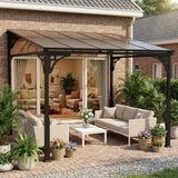 3m x 2.87m Lean-To Pergola with Polycarbonate Roof – Wall-Mounted Hardtop Garden Canopy, Durable Aluminium & Metal Frame Outdoor Patio Cover