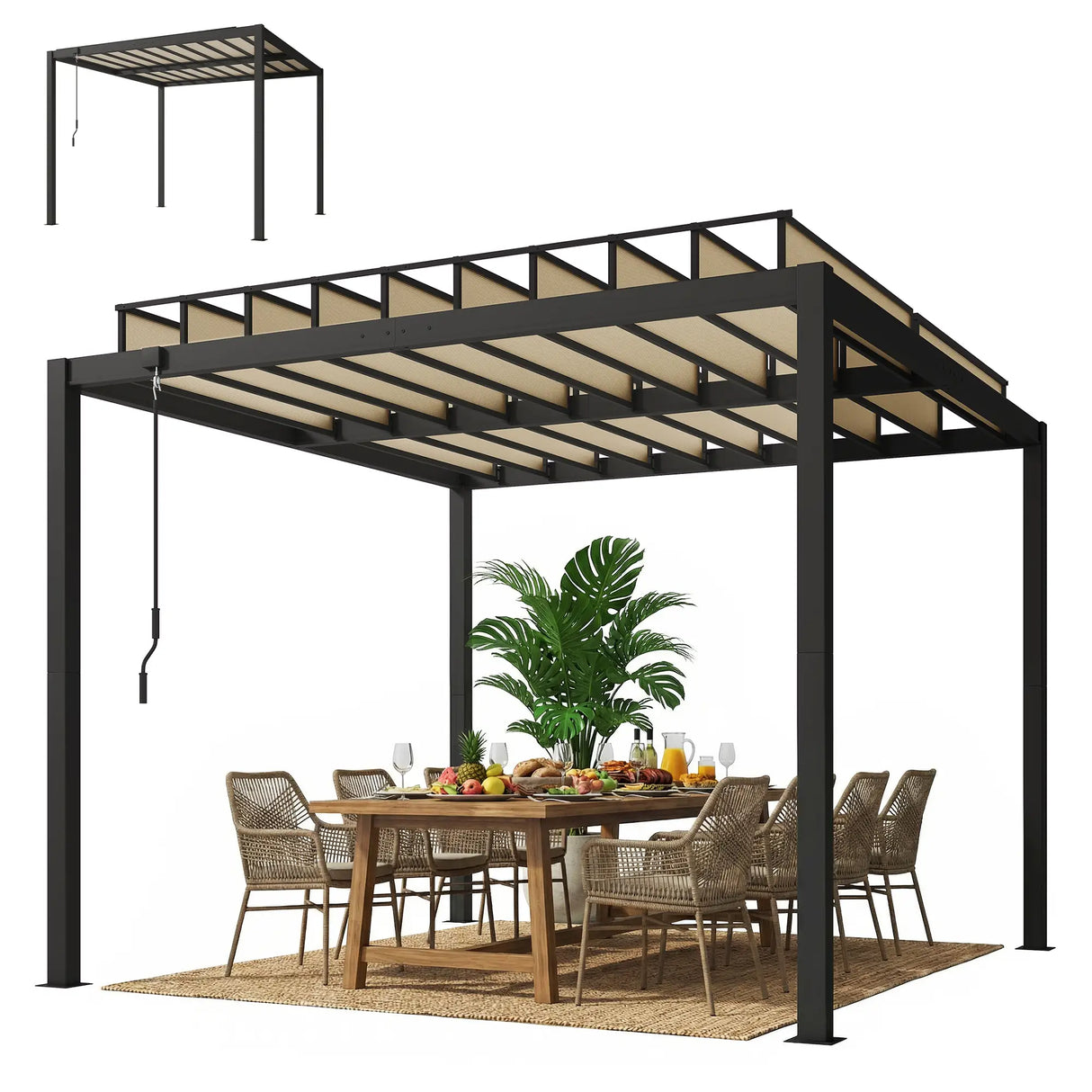 3x3m Aluminium Louvered Pergola with Polycarbonate Roof, Adjustable Panels & Drainage System – Coffee Garden Patio Gazebo