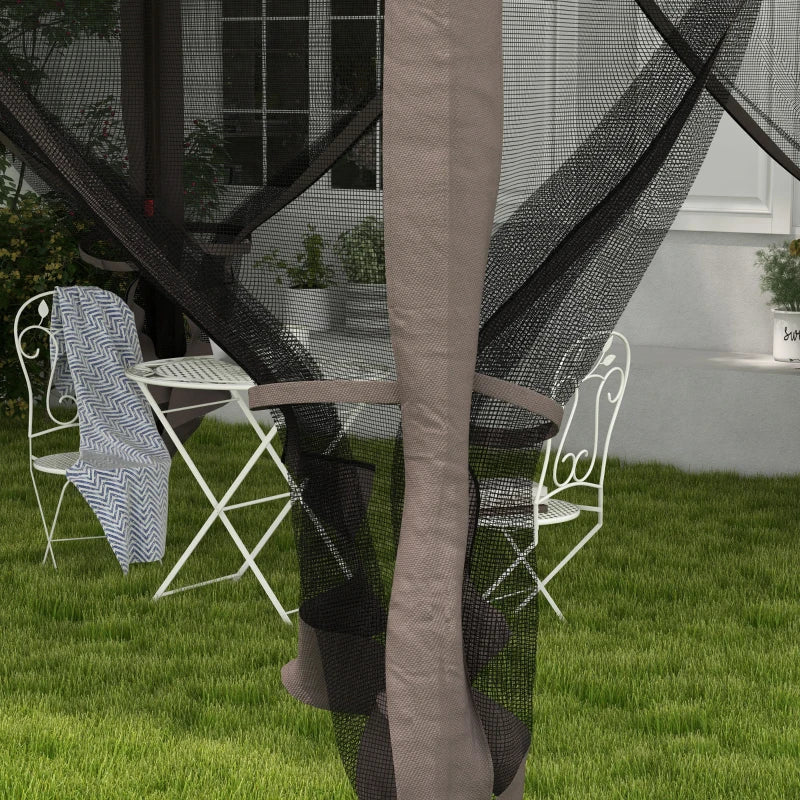3.25m x 3.25m Metal Gazebo with Curtains - Brown/Grey
