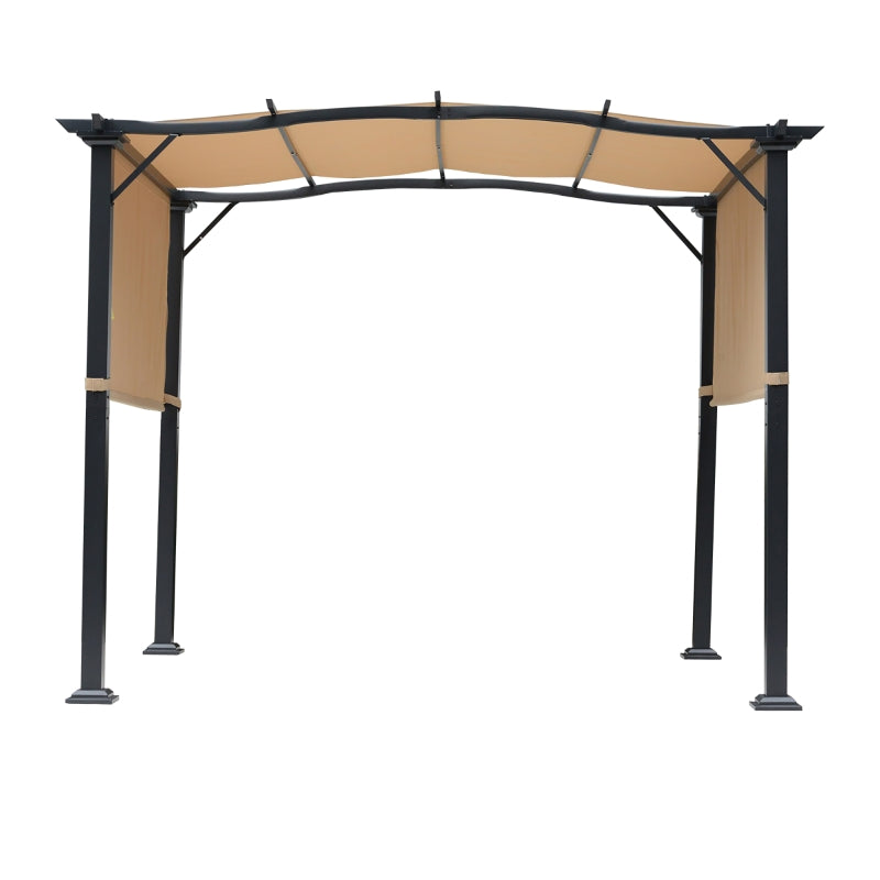 2.96m x 2.45m Steel Pergola – Khaki Retractable Double Side Canopy Roof, Adjustable Sun Shade Shelter with UV Resistant Fabric for Patio & Back Garden