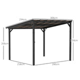 3m x 3m Metal Pergola – Dark Grey Waterproof Polycarbonate Roof UPF50+, Wall Mounted or Freestanding Garden Gazebo, Wind Resistant Sun Shelter