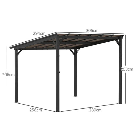 3m x 3m Metal Pergola – Dark Grey Waterproof Polycarbonate Roof UPF50+, Wall Mounted or Freestanding Garden Gazebo, Wind Resistant Sun Shelter