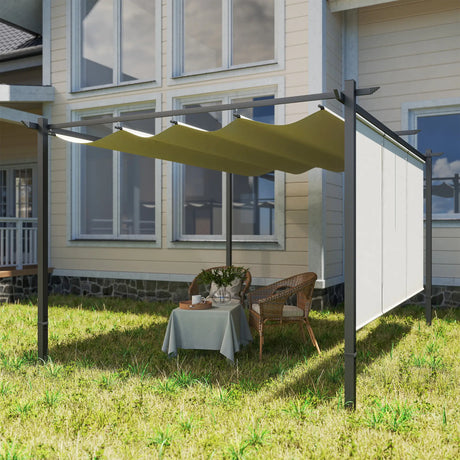 3m x 4m Metal Pergola with Retractable Roof & Roller Shade – UPF30+ Free-Standing Garden Gazebo Canopy, Outdoor Sun Shelter in Beige