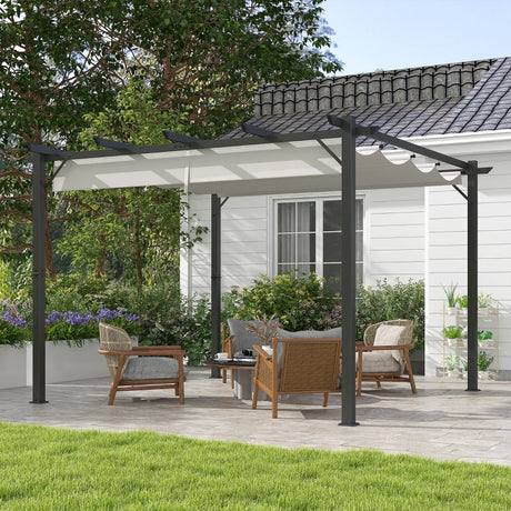 3m x 3m Aluminium Pergola Gazebo – Light Grey Canopy Awning, Outdoor Garden Sun Shade Shelter for BBQ & Patio
