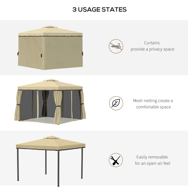Beige 3m x 3m Water Repellent Gazebo