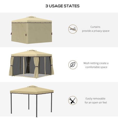 Beige 3m x 3m Water Repellent Gazebo