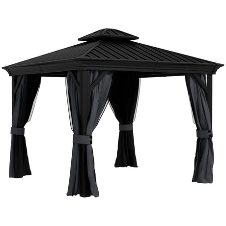 Dark Grey 3.65m x 3m Aluminium Hardtop Gazebo With Accessories