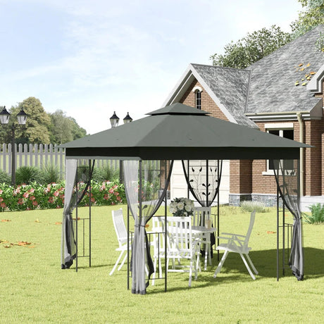 3x3m Steel Frame Double Roof Garden Gazebo - Durable Outdoor Canopy in Grey