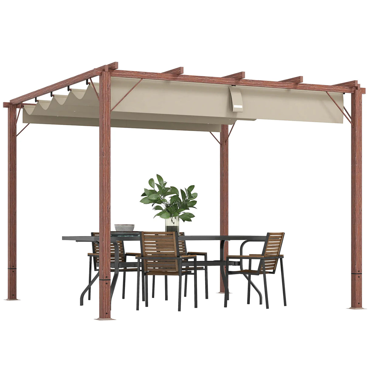 3m x 3m Aluminium Pergola – Retractable Canopy Roof, Wood Effect