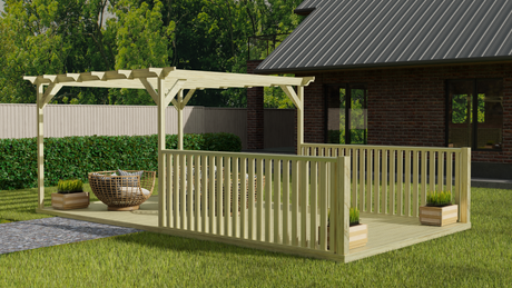 Rectangular Pergola And Decking Kit With Balustrade V.1