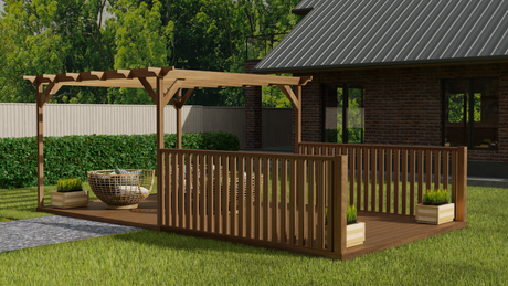 Rectangular Pergola And Decking Kit With Balustrade V.1