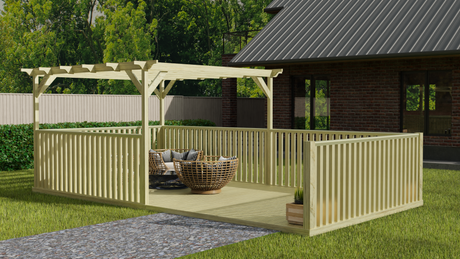 Rectangular Pergola and Decking Kit With Balustrades V.10