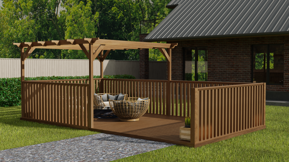 Rectangular Pergola and Decking Kit With Balustrades V.10