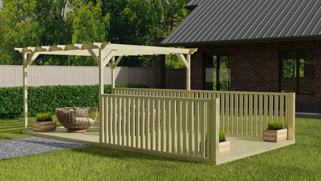 Rectangular Pergola and Decking Kit With Balustrades V.11