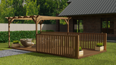 Rectangular Pergola and Decking Kit With Balustrades V.11