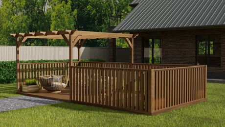Rectangular Pergola and Decking Kit With Balustrades V.12
