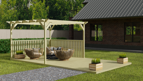 Rectangular Pergola and Decking Kit With Balustrades V.2