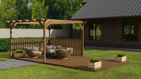 Rectangular Pergola and Decking Kit With Balustrades V.2