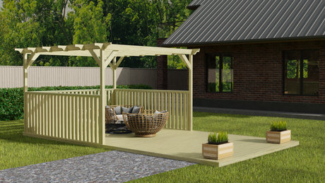 Rectangular Pergola and Decking Kit With Balustrades V.3
