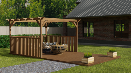 Rectangular Pergola and Decking Kit With Balustrades V.3
