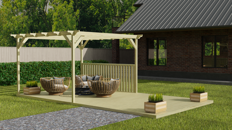 Rectangular Pergola And Decking Kit With Balustrade V.4