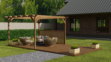 Rectangular Pergola And Decking Kit With Balustrade V.4