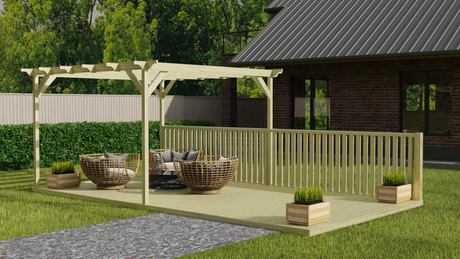 Rectangular Pergola And Decking Kit With Balustrade V.5