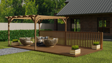 Rectangular Pergola And Decking Kit With Balustrade V.5
