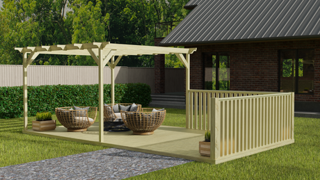 Rectangular Pergola And Decking Kit With Balustrade V.6