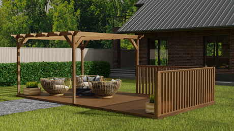 Rectangular Pergola And Decking Kit With Balustrade V.6