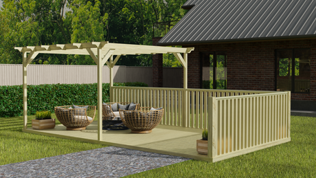 Rectangular Pergola And Decking Kit With Balustrade V.7