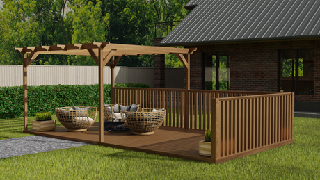 Rectangular Pergola And Decking Kit With Balustrade V.7