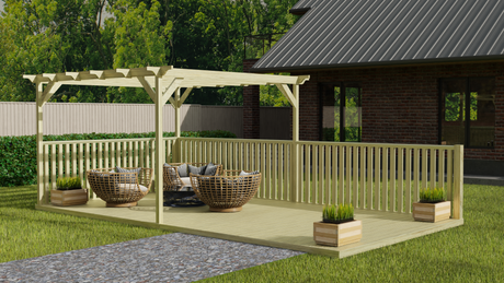 Rectangular Pergola And Decking Kit With Balustrade V.8