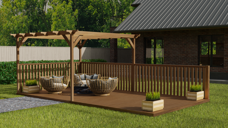 Rectangular Pergola And Decking Kit With Balustrade V.8