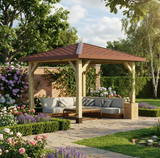 Wooden 4 Pitch Gazebo with Katepal Red Shingle Roof - Premium Garden Gazebo Structure