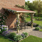 Wooden Lean-To Gazebo with Red Katepal Shingle Roof - Premium Wall-Mounted Garden Gazebo