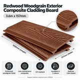 Red Brown Woodgrain Exterior Composite Cladding Board – 3.6m x 157mm