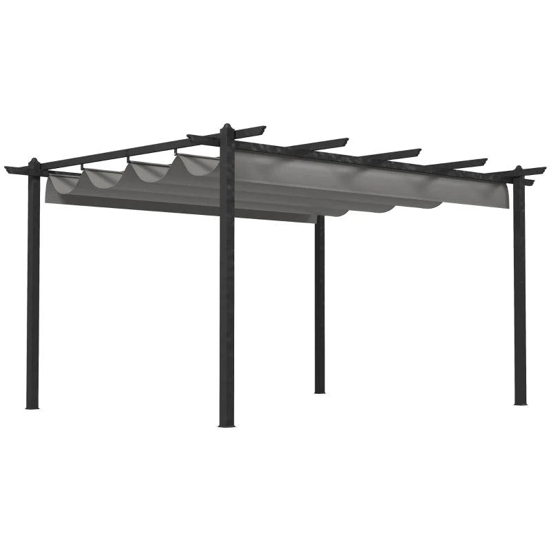 4m x 3m Aluminium Pergola – Grey Retractable Criss Cross Roof, Outdoor Patio Garden Shade Shelter