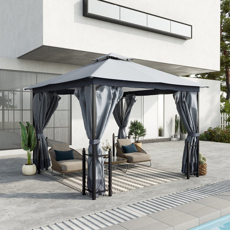 Grey 4m x 3.35m Gazebo With 2 Tier Roof