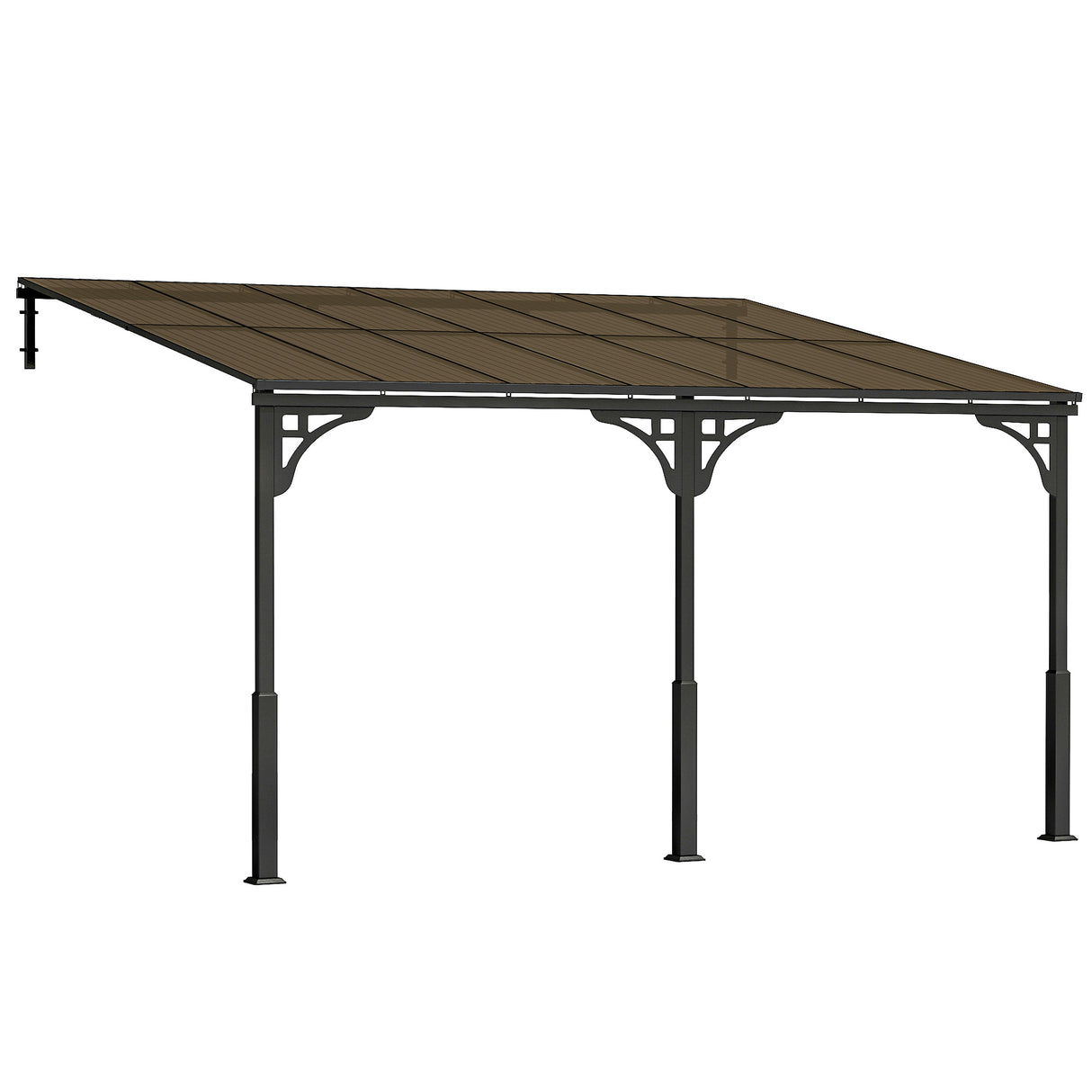 4m x 3m Wall-Mounted Lean-To Pergola with Polycarbonate Hardtop Roof – Heavy Duty Aluminium Garden Gazebo, Weatherproof Patio & BBQ Shelter, Modern Brown