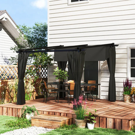 3m x 3m Retractable Roof Pergola – Dark Grey Canopy with Curtains, Outdoor Patio Shade Shelter