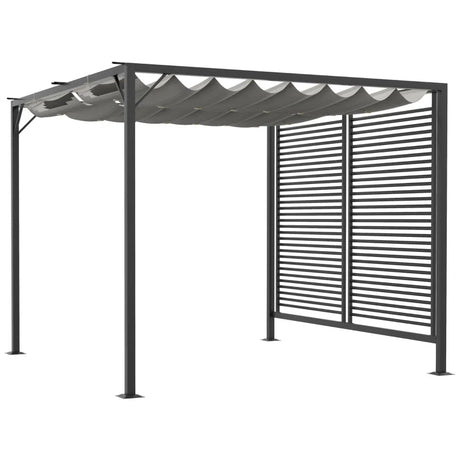 3m x 2.8m Metal Pergola – Grey Fabric Retractable Roof, Outdoor Patio Garden Shade Shelter