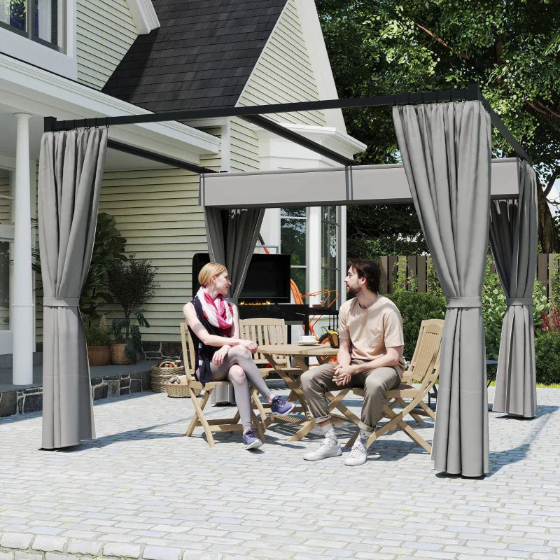 3m x 3m Pergola Canopy with Grey Curtains – Includes 8 Expansion Screws, Outdoor Patio Shade Shelter