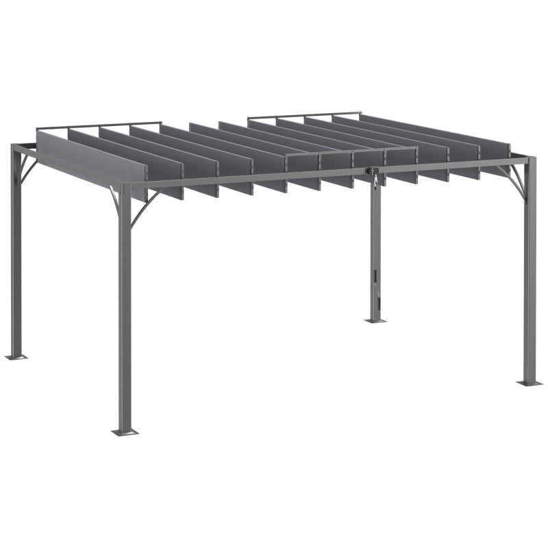 4m x 3m Aluminium Pergola – Grey Retractable Roof Patio Gazebo Canopy, Outdoor Garden Shade Shelter