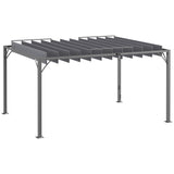 4m x 3m Aluminium Pergola – Grey Retractable Roof Patio Gazebo Canopy, Outdoor Garden Shade Shelter